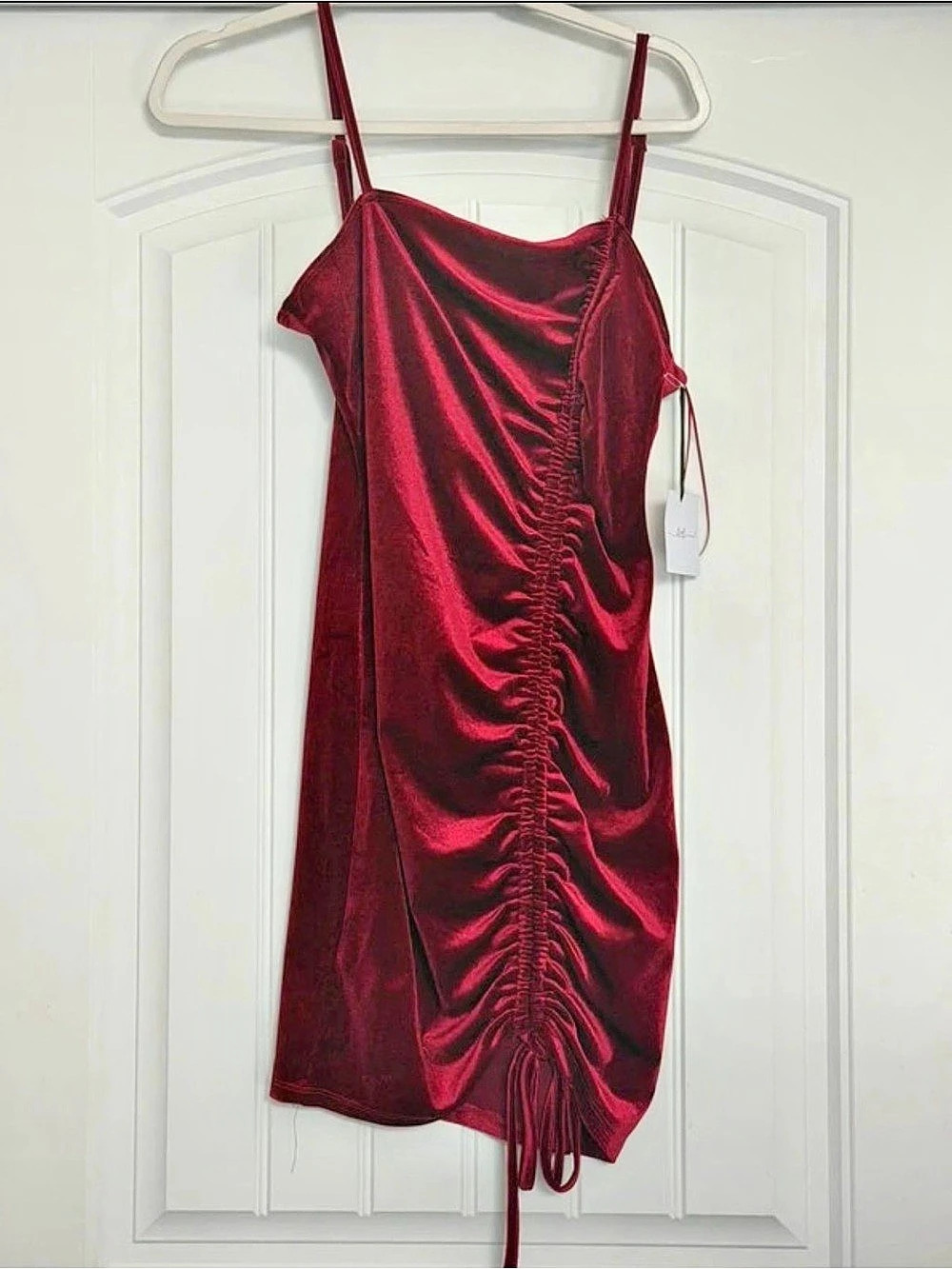 Berry Red Velvet Ruched Bodycon Mini Dress Mini Dress